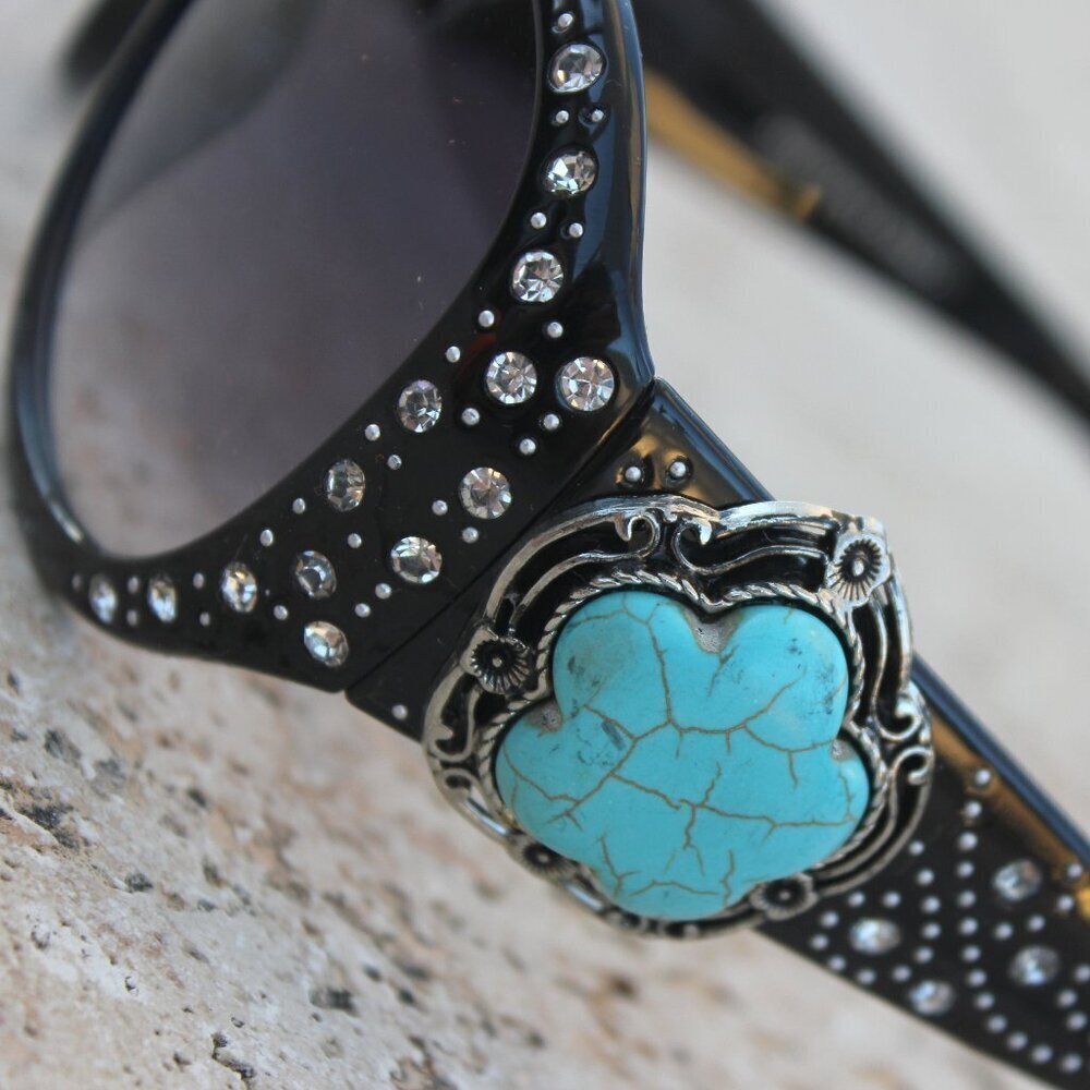 Montana West Sunglasses in Black w/Turquoise Flower Concho Accents - Picture 2 of 15